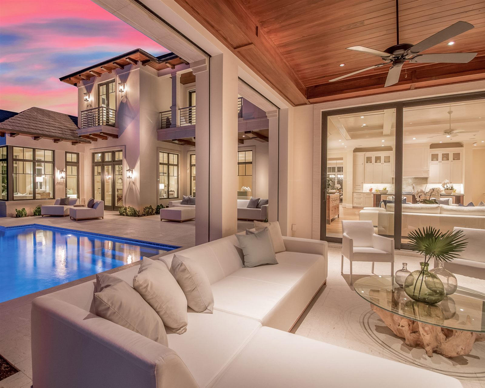 Twilight lanai and pool, South Florida